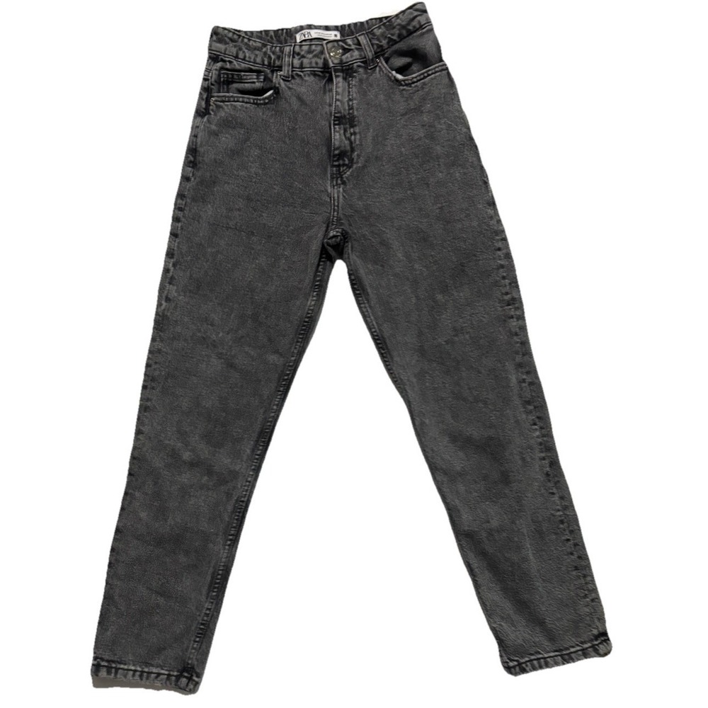 Zara Women's Straight Leg High Rise Jeans Size 4 Faded Black Distressed VTG